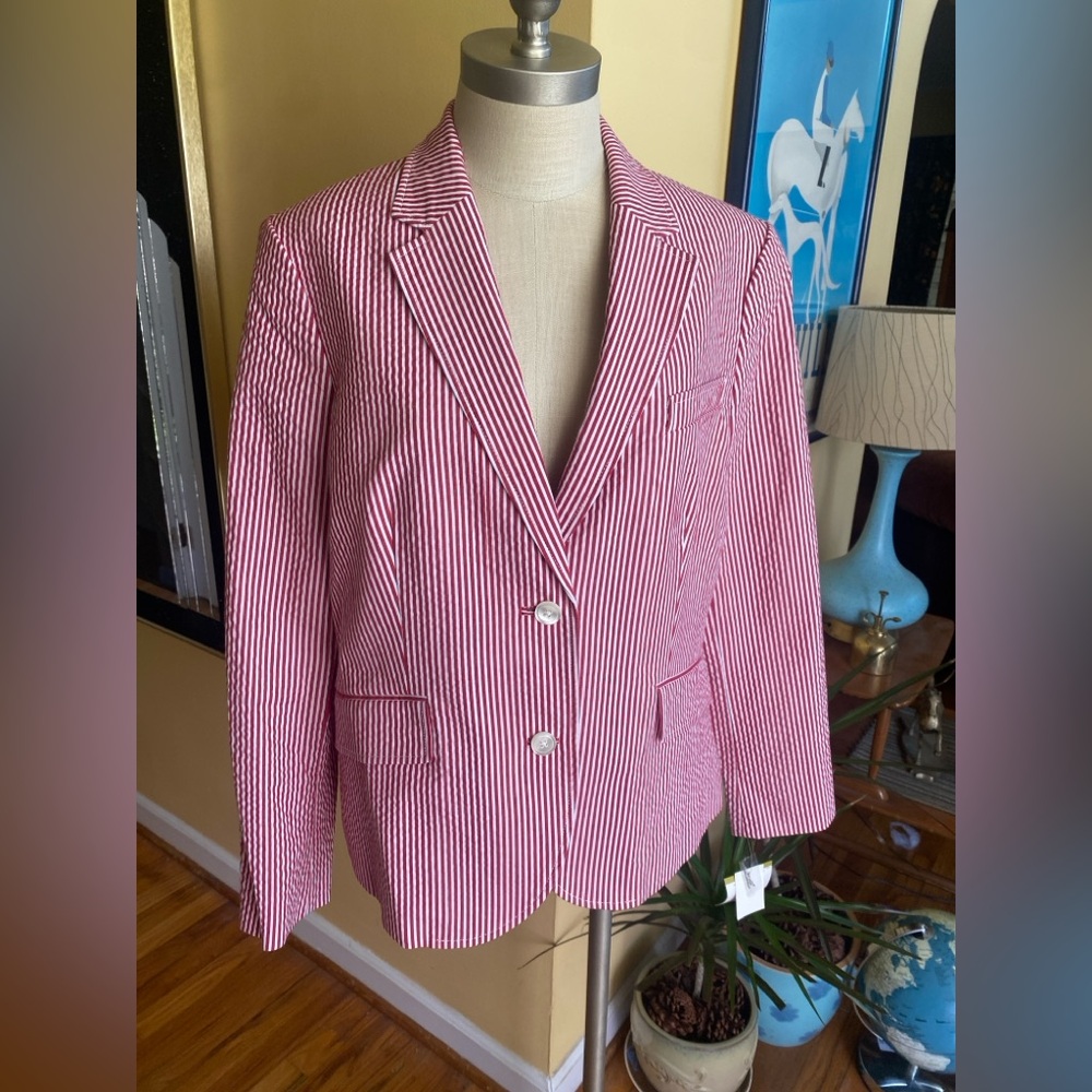 anne klein red seersucker jacket blazer